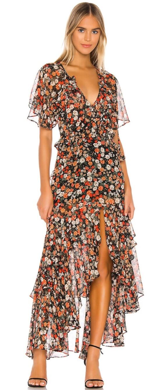 Misa Los Angeles Dress XS Katarina Maxi Floral Ruffle Boho Summer Party Romantic